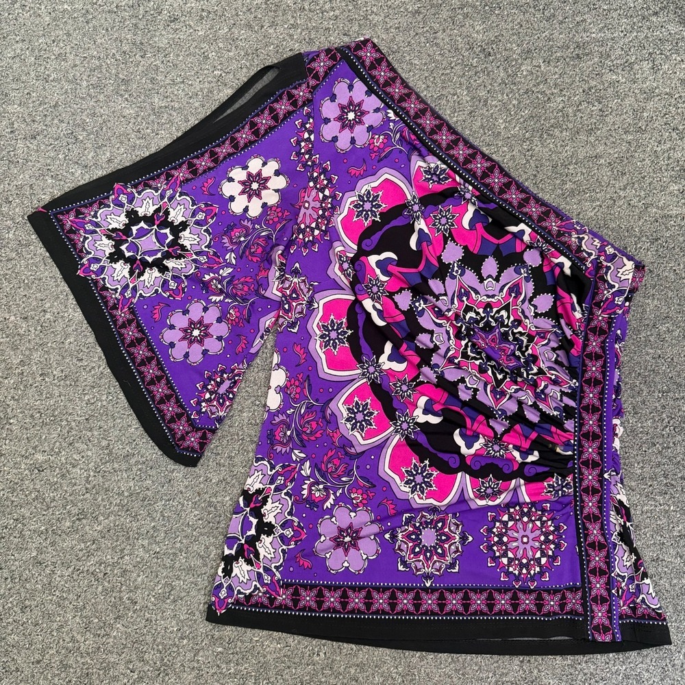 Cache‎ One Shoulder Top Womens Paisley Mandala Stretch USA Made Medium VTG Y2K